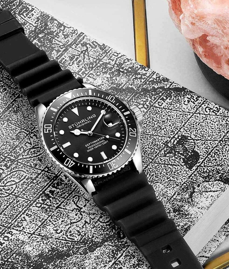 Часы Stuhrling Aquadiver 3950R.1 — черный, сталь металл