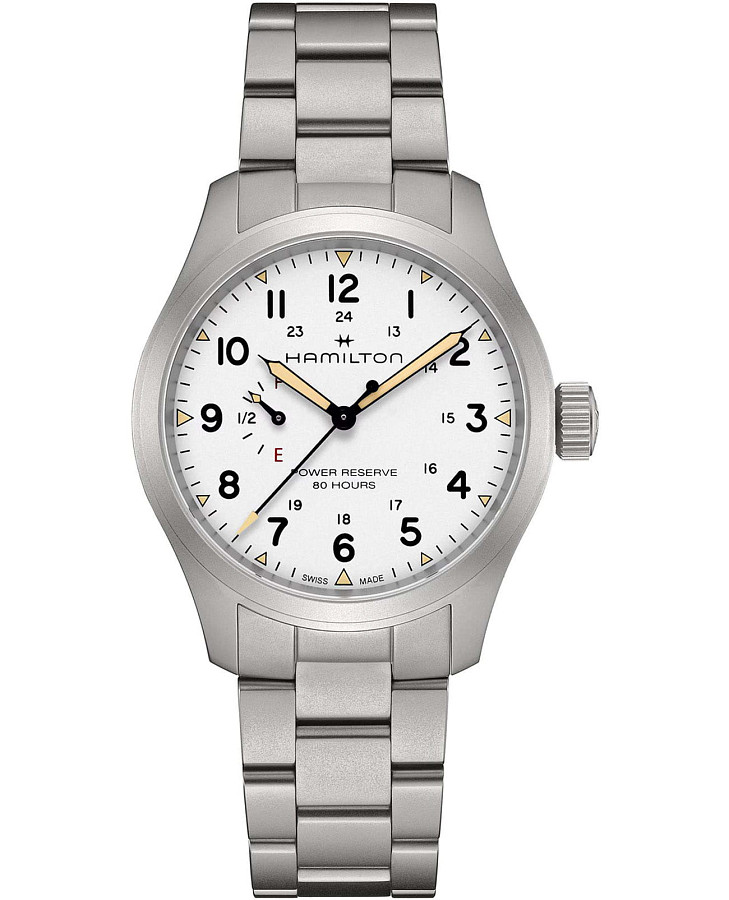 Часы Hamilton Khaki Field Mechanical Power Reserve 40mm H69509110 — мужские, белый