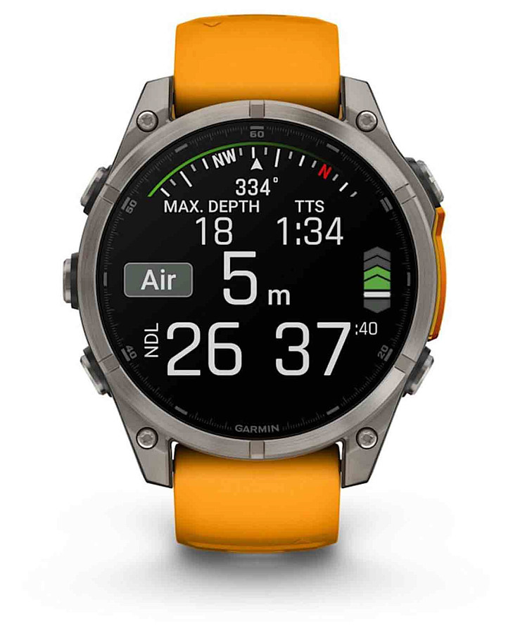 Часы Garmin Fenix 8 47mm Amoled Sapphire Titanium Orange 010-02904-11 — мужские, силикон