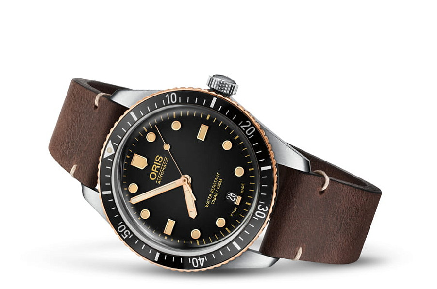 Часы Oris Divers Sixty‑Five 01 733 7707 4354-07 5 20 55 — механические, сталь бронза