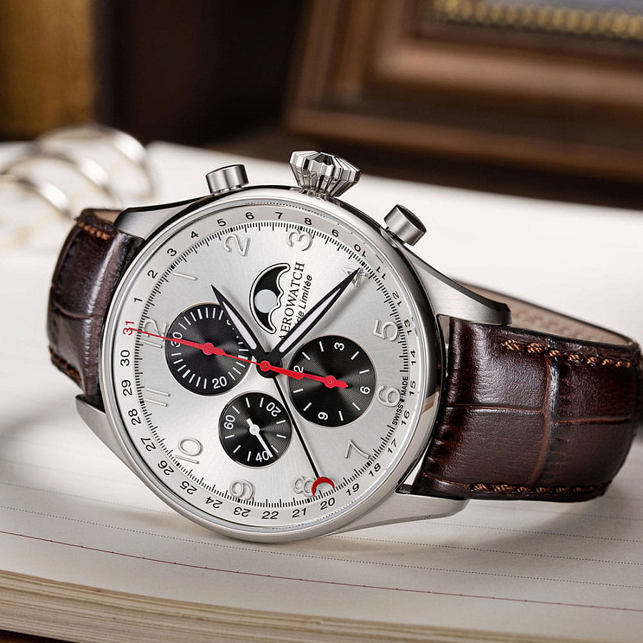 Часы Aerowatch Les Grandes Classiques Chrono Moon Phase Limited Edition 69989 AA04 — металл сталь, Швейцария