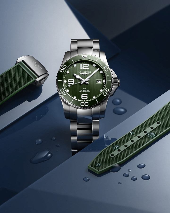 Часы Longines HydroConquest L3.781.4.06.6 — зеленый, механические