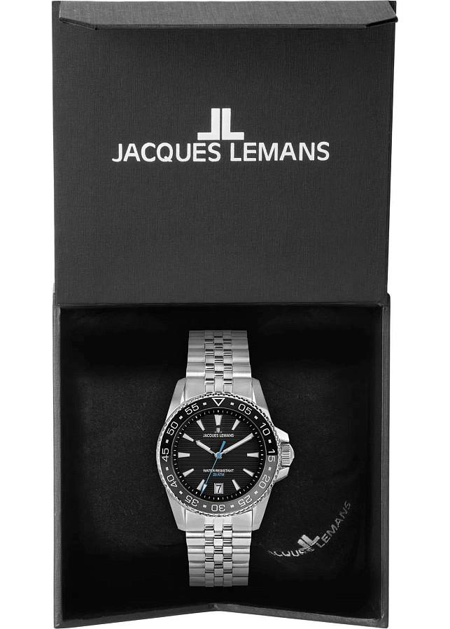 Часы Jacques Lemans Liverpool Diver 1-2205H — черный, сталь металл