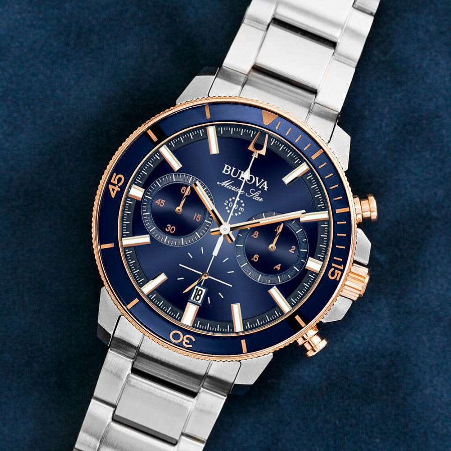 Часы Bulova Marine Star 98B301 — нержавеющая сталь с ip-покрытием, мужские