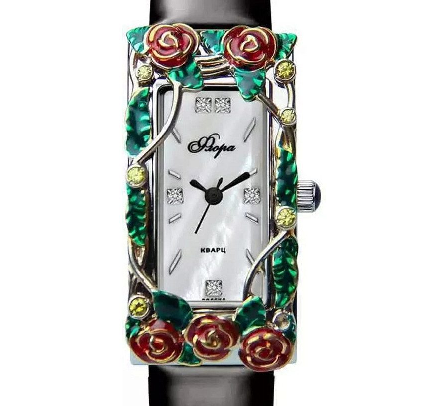 Часы УЧЗ Flora 1232S15-A1L2 Ванесса — кварцевые, латунь