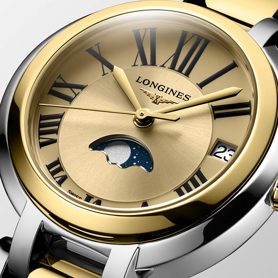 Часы Longines PrimaLuna L8.115.5.31.7 — кварцевые, металл сталь золото