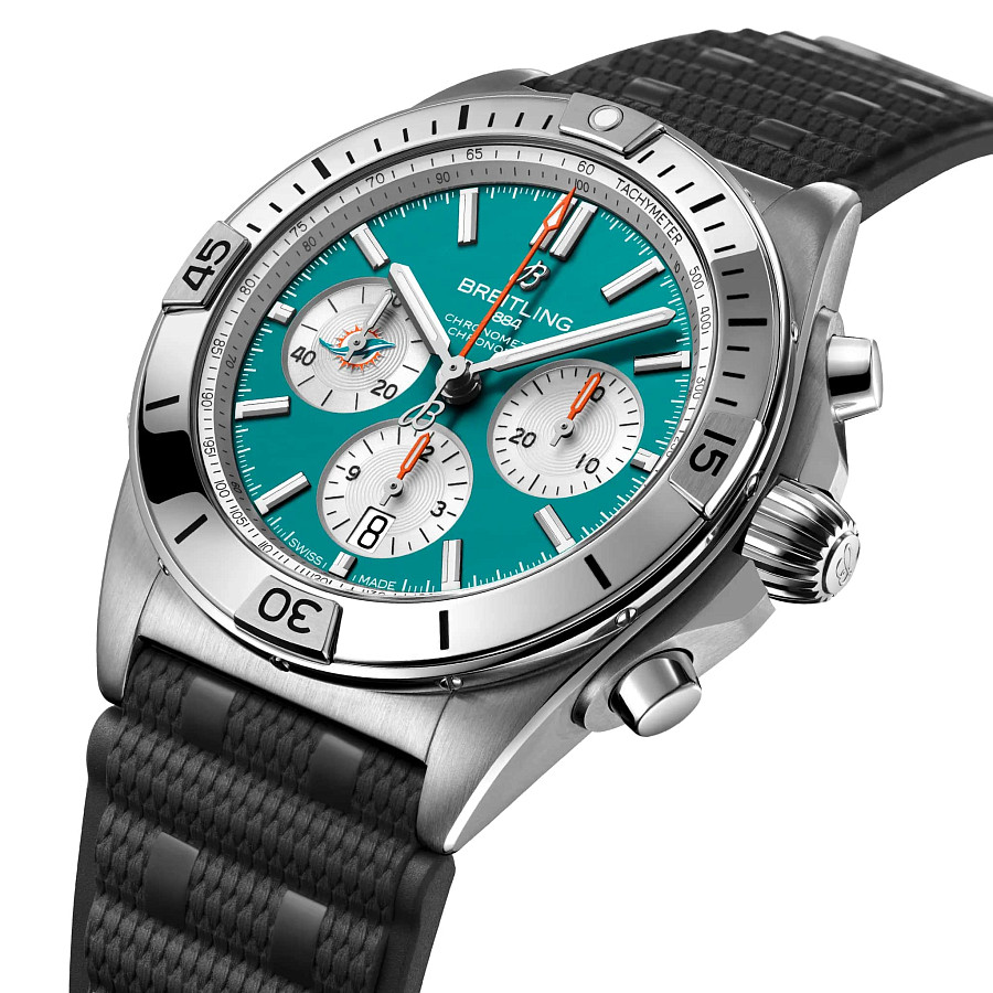Часы Breitling Chronomat B01 42 NFL Miami Dolphins Edition AB01342B1L2S1 — механические, сталь металл