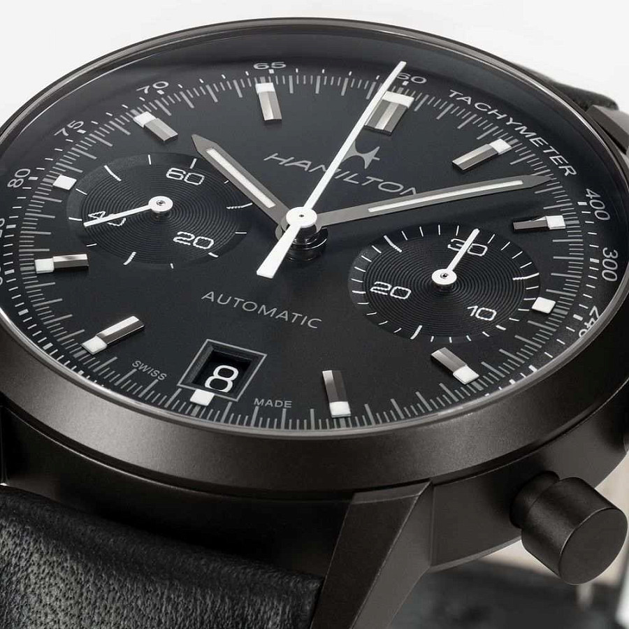 Часы Hamilton American Classic Intra-matic Autochrono Full Black H38446730 — кожаный, мужские