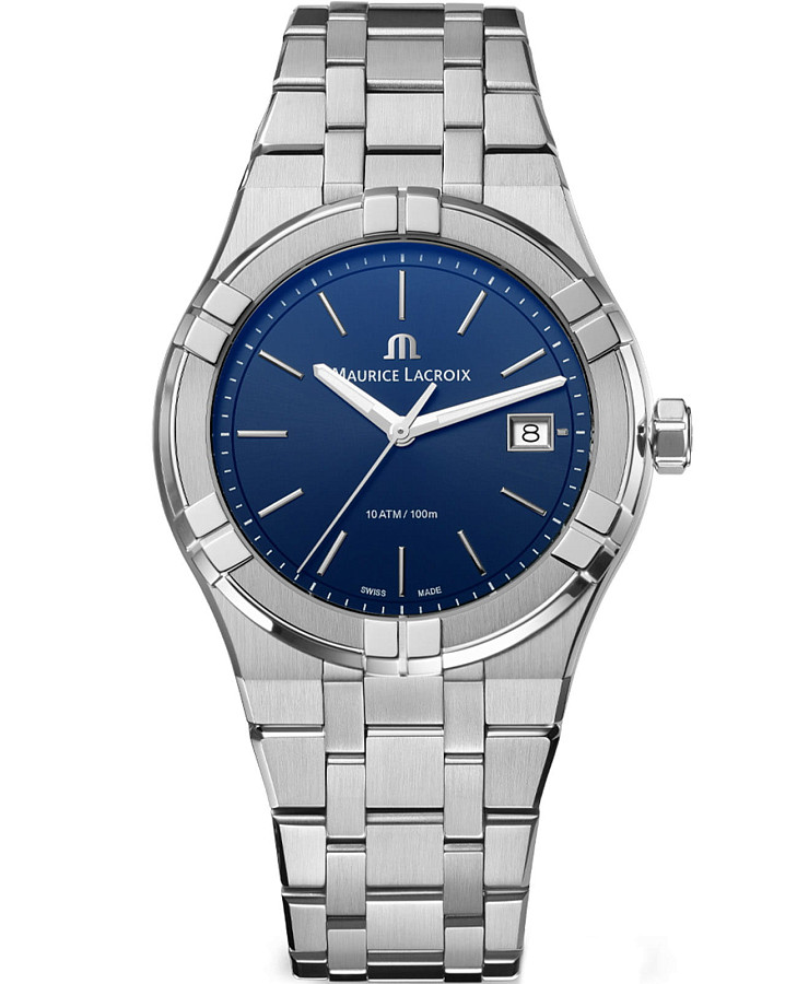 Часы Maurice Lacroix Aikon Quartz Date 40mm AI1108-SS00F-430-C — синий, металл сталь