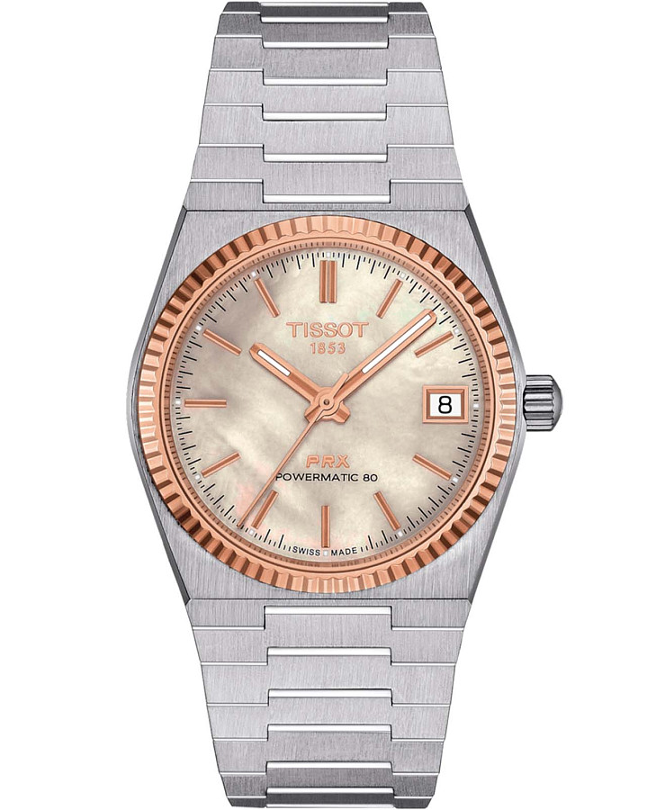 Часы Tissot PRX Powermatic 80 Steel & 18k Gold T931.207.41.111.00 — женские, перламутровый