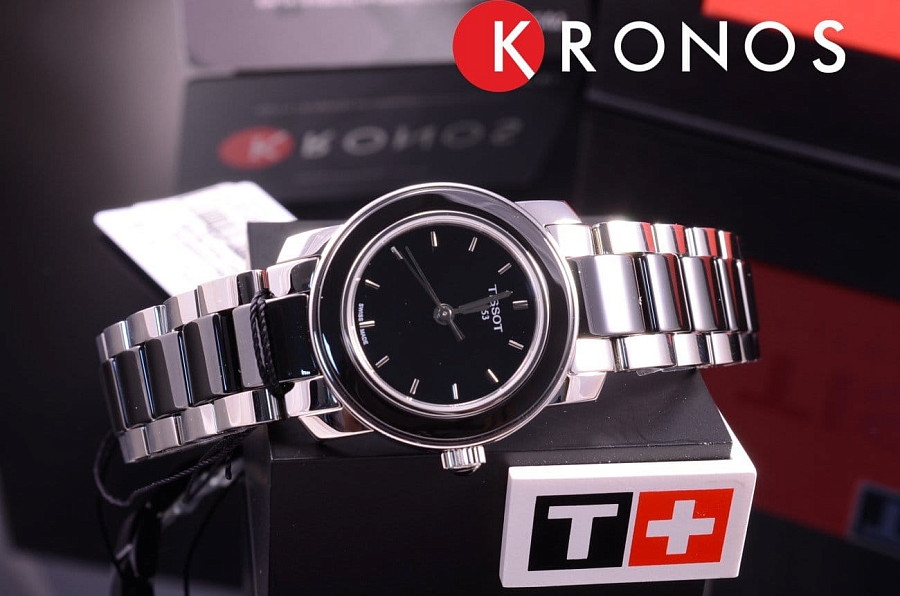 Часы Tissot Cera T064.210.22.051.00 — женские, сталь + керамические вставки