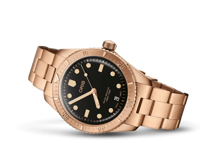 Часы Oris Divers Sixty‑Five Date 01 733 7771 3154-07 8 19 15 — механические, бронза