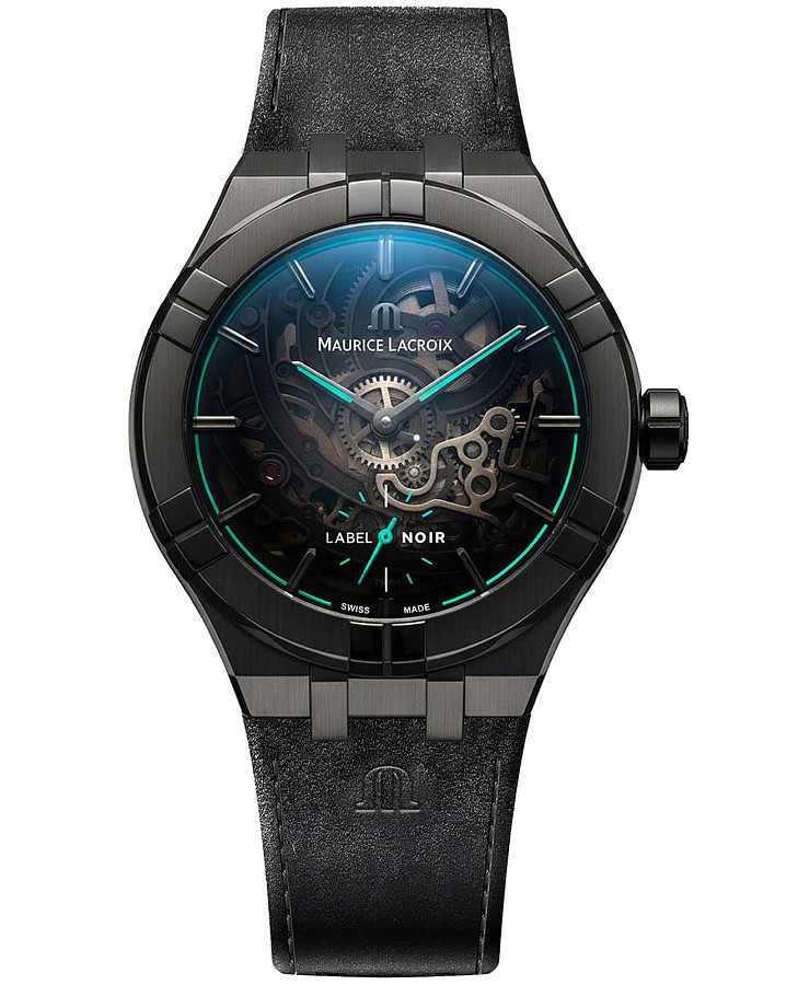 Часы Maurice Lacroix Aikon Automatic Skeleton 45mm Label Noir AI6028-DLB0B-030-H — мужские, черный