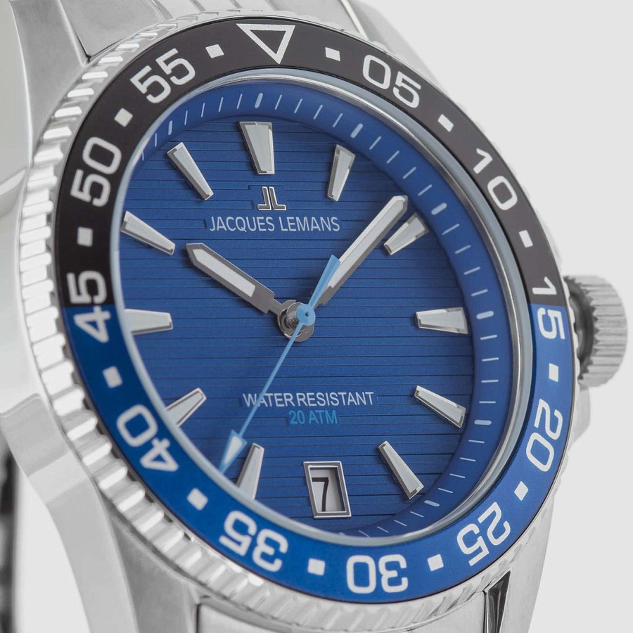 Часы Jacques Lemans Liverpool Diver 1-2205i — синий, сталь металл