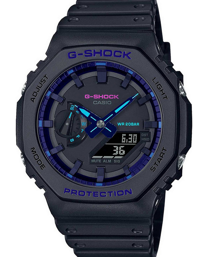 Часы Casio G-Shock Virtual Blue GA-2100VB-1ADR (GA-2100VB-1A) — мужские, черный