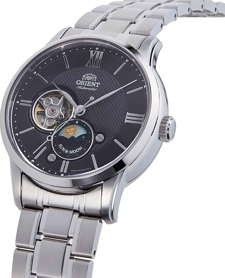 Часы Orient Sun & Moon Classic RA-AS0001J (RN-AS0001J) — черный, металл сталь