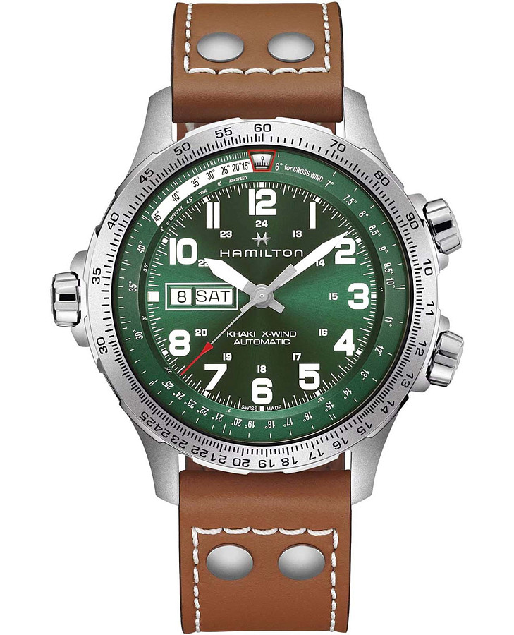 Часы Hamilton Khaki Aviation X-Wind Day Date Auto 45mm H77735560 — мужские, зеленый