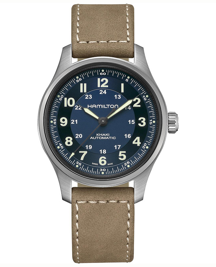 Часы Hamilton Khaki Field Titanium Auto H70545540 — мужские, синий