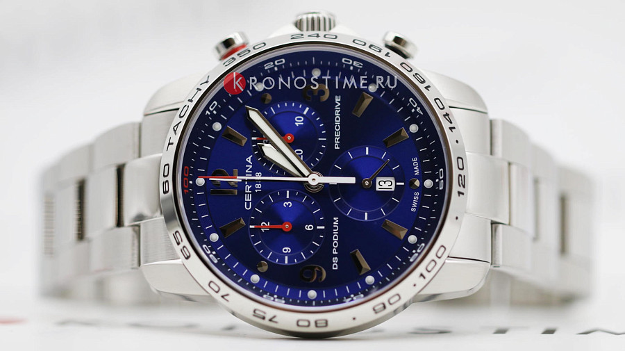 Часы Certina DS Podium Chronograph 1/100 sec C001.647.11.047.00 — синий, сталь металл