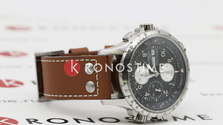 Часы Hamilton Khaki Aviation X Wind Day Date Auto Chrono H77616533 — механические, кожаный