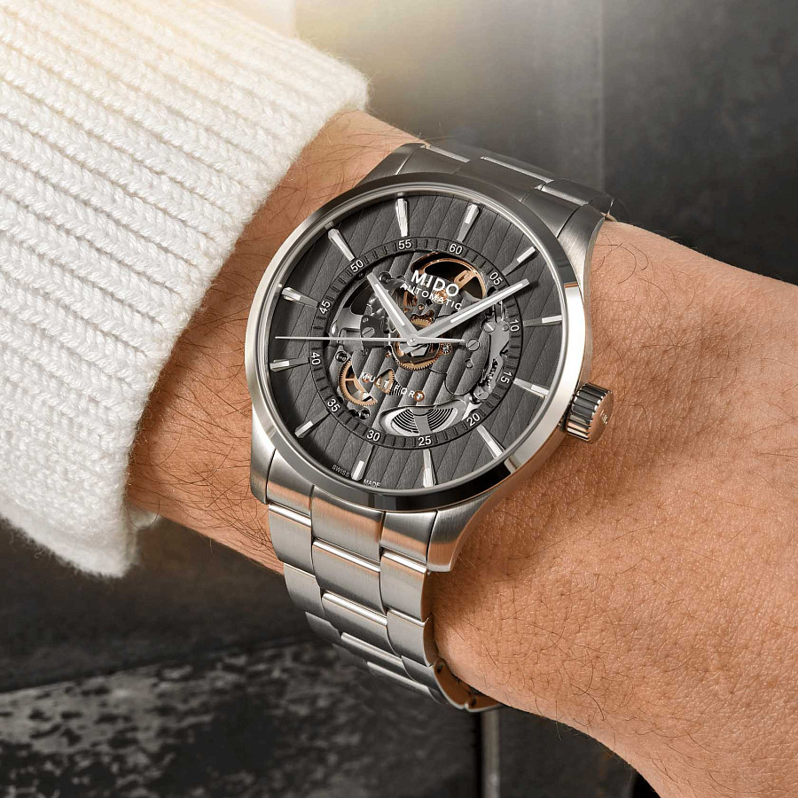 Часы Mido Multifort Skeleton Vertigo M038.436.11.061.00 — нержавеющая сталь, мужские