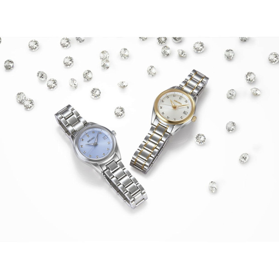 Часы Seiko Diamond Collection SUR581P1 — голубой, металл сталь