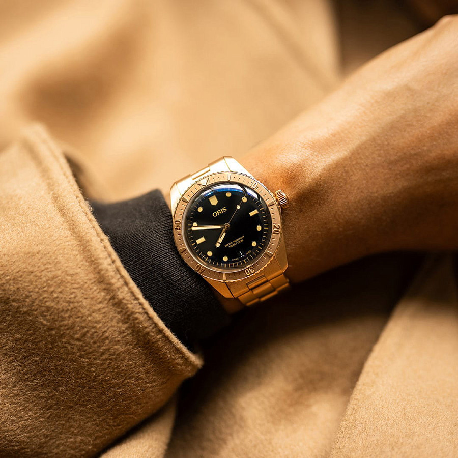 Часы Oris Divers Sixty‑Five Date 01 733 7771 3154-07 8 19 15 — мужские, бронза