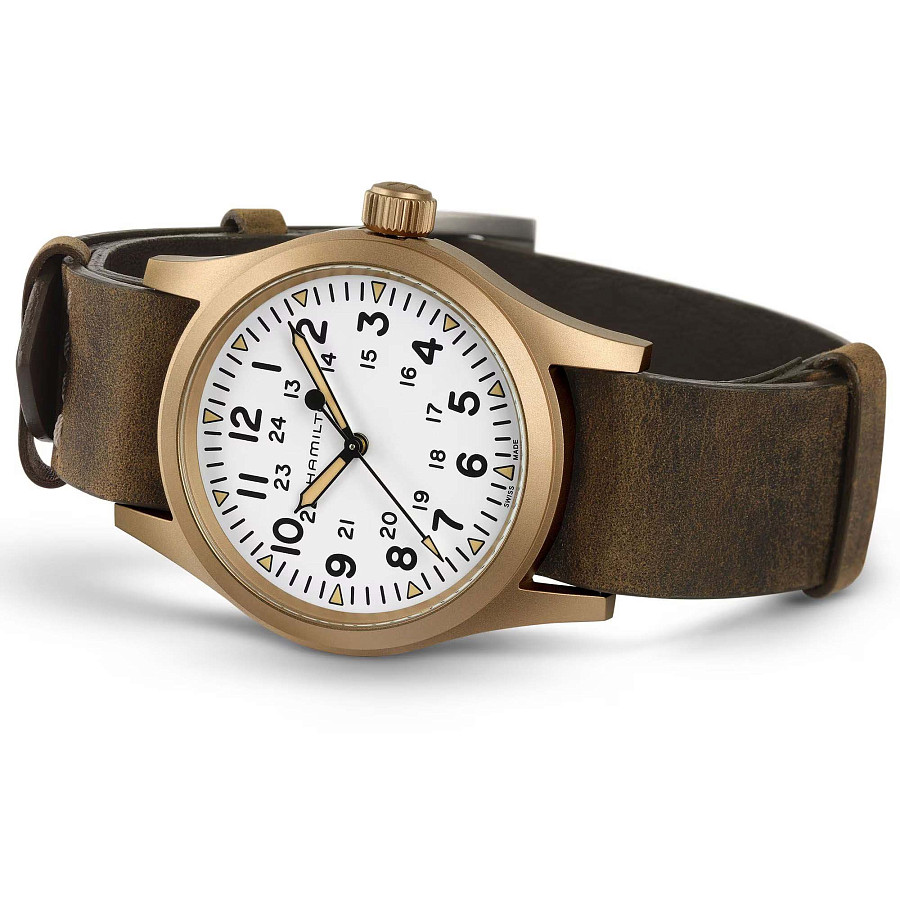 Часы Hamilton Khaki Field Mechanical Bronze H69459510 — белый, титан бронза