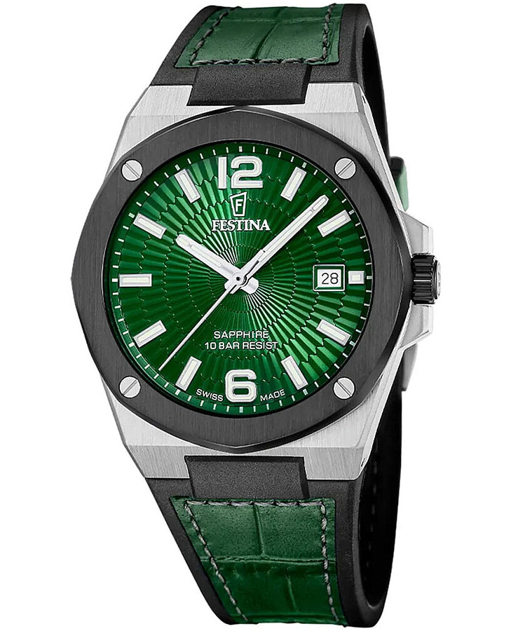 Часы Festina Swiss Made F22001/3 — мужские, зеленый