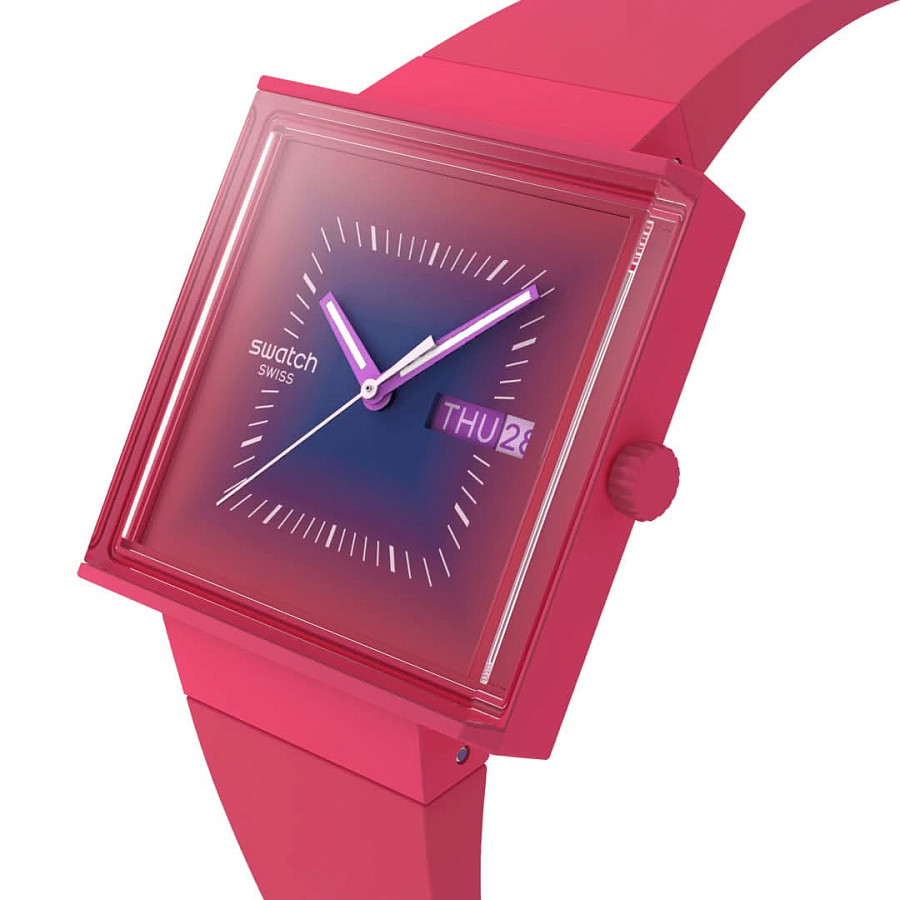 Часы Swatch Squarely Blacklight SO34R700 — кварцевые, биокерамика
