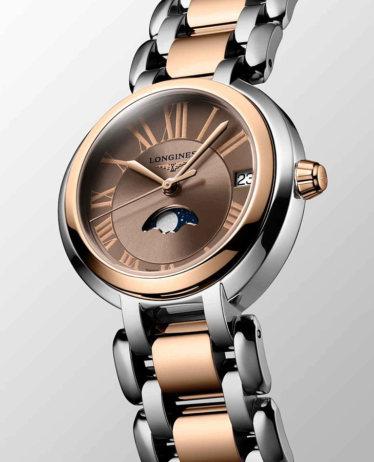 Часы Longines PrimaLuna L8.115.5.61.7 — нержавеющая сталь и 18 каратное розовое золото, женские