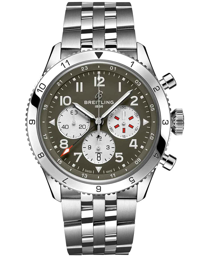 Часы Breitling Classic AVI Super AVI B04 Chronograph GMT 46 AB04452A1L1A1 — мужские, зеленый