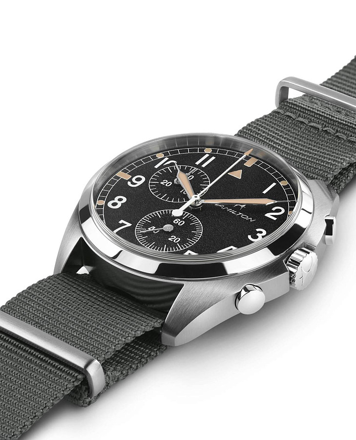 Часы Hamilton Khaki Aviation Pilot Pioneer Chrono Quartz H76522931 — кварцевые, сталь металл