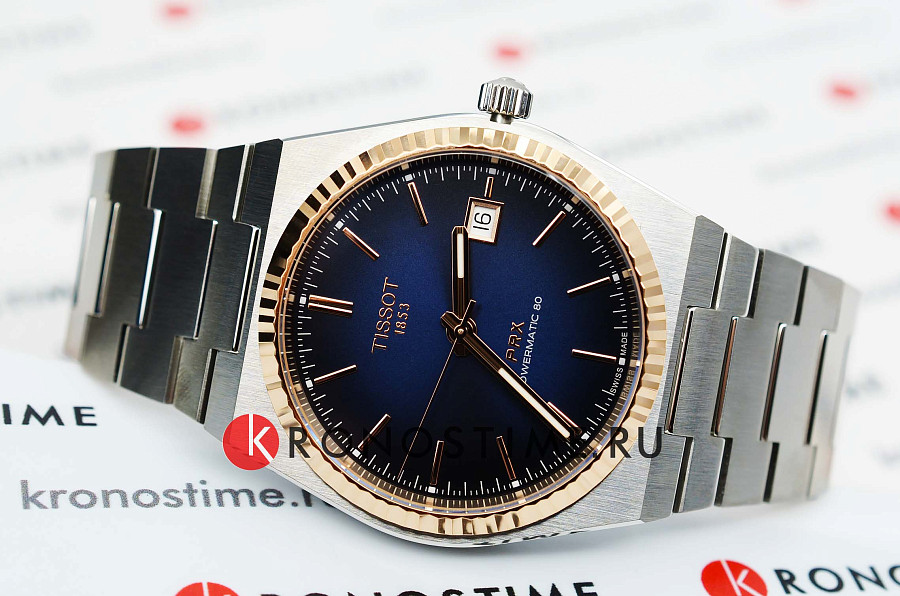 Часы Tissot PRX Powermatic 80 18K Gold Bezel T931.407.41.041.00 — синий, сталь металл