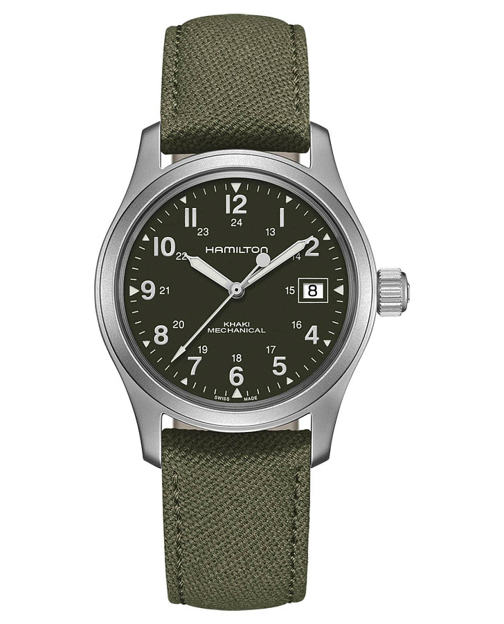 Часы Hamilton Khaki Field Mechanical H69439363 — мужские, зеленый