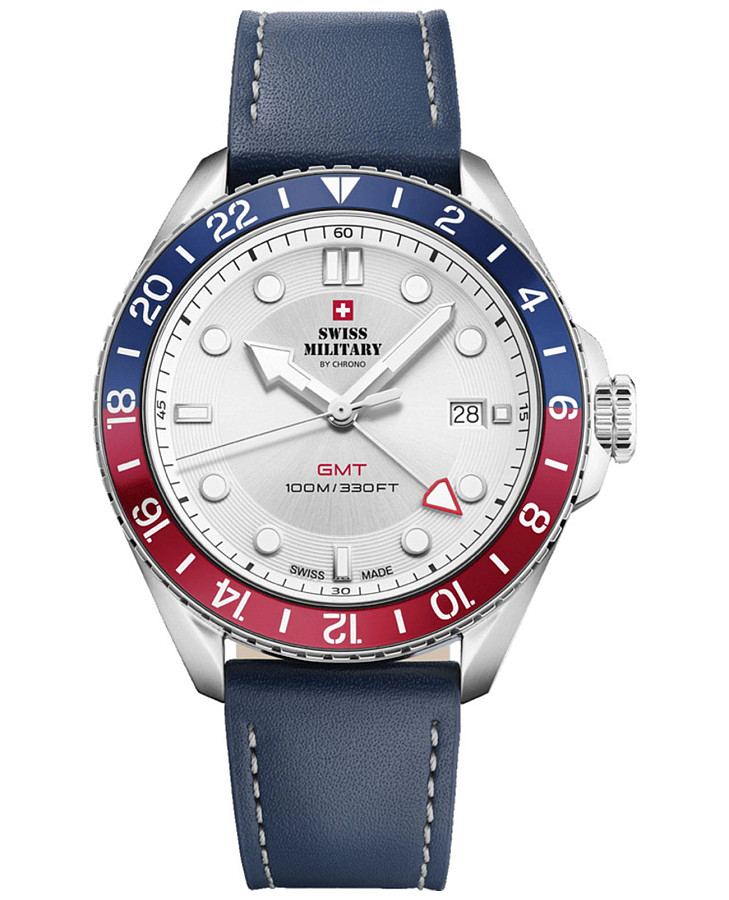 Часы Swiss Military by Chrono Quartz GMT SM34095.05 — мужские, серебристый