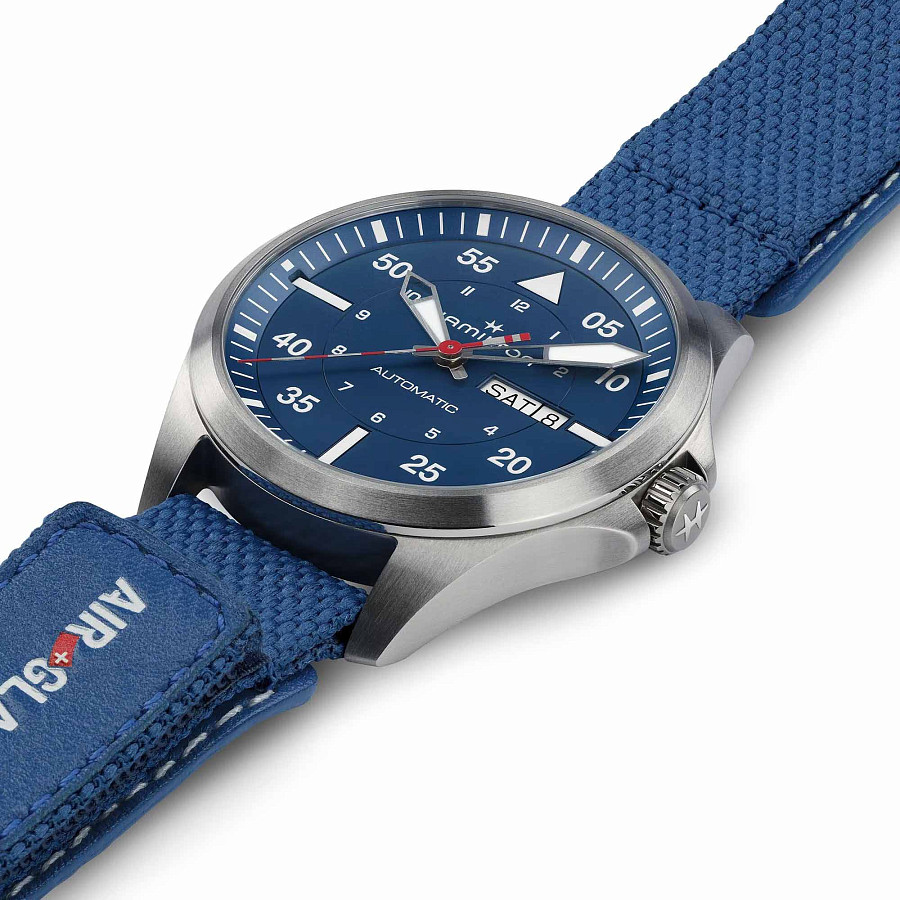 Часы Hamilton Khaki Aviation Day Date Auto - Air - Glaciers Edition H64655941 — титан, тканевый