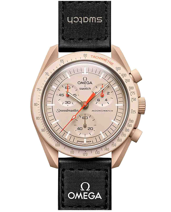 Часы Swatch x Omega Bioceramic Moonswatch Mission to Jupiter SO33C100 — мужские, бежевый