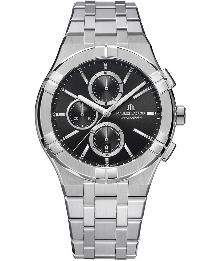 Часы Maurice Lacroix Aikon Quartz Chronograph AI1118-SS002-330-1 — мужские, черный