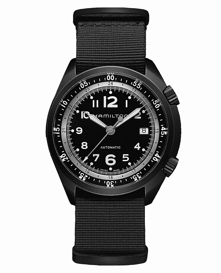 Часы Hamilton Khaki Aviation Pilot Pioneer Aluminium H80485835 — мужские, черный