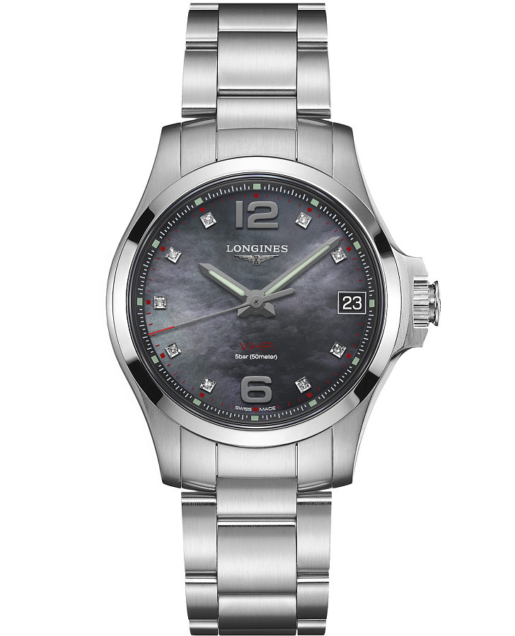 Часы Longines Conquest V.H.P. L3.316.4.88.6 — женские, черный