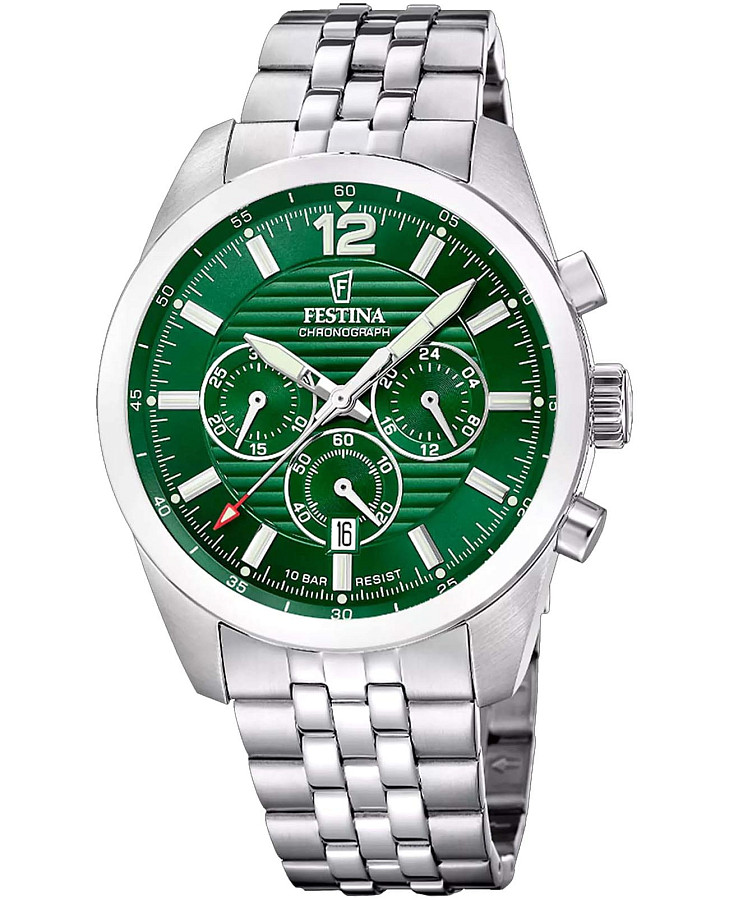 Часы Festina Timeless Chrono F20742/2 — мужские, зеленый