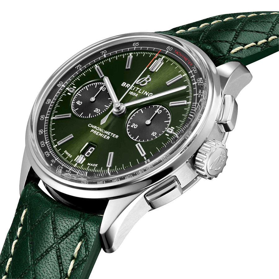 Часы Breitling Premier B01 Chronograph 42 Bentley British Racing Green AB0118A11L1X1 — механические, сталь металл