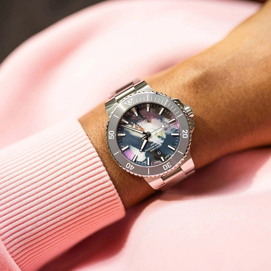 Часы Oris Aquis Date Upcycle 01 733 7789 4150-07 8 23 04PEB — механические, металл сталь