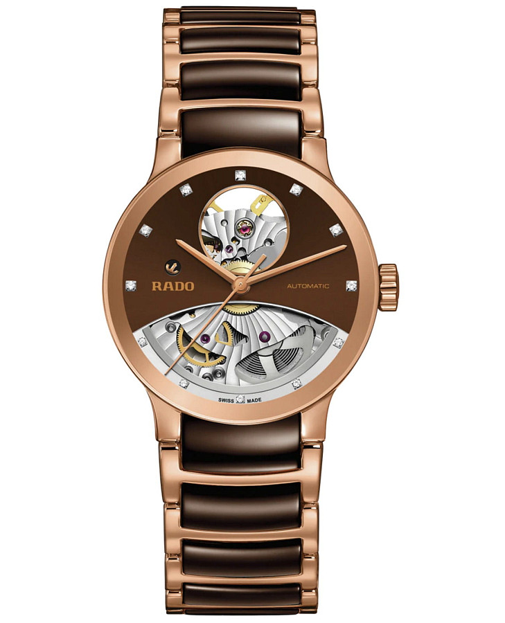 Часы Rado Centrix Automatic Diamonds Open Heart R30248712 — женские, коричневый