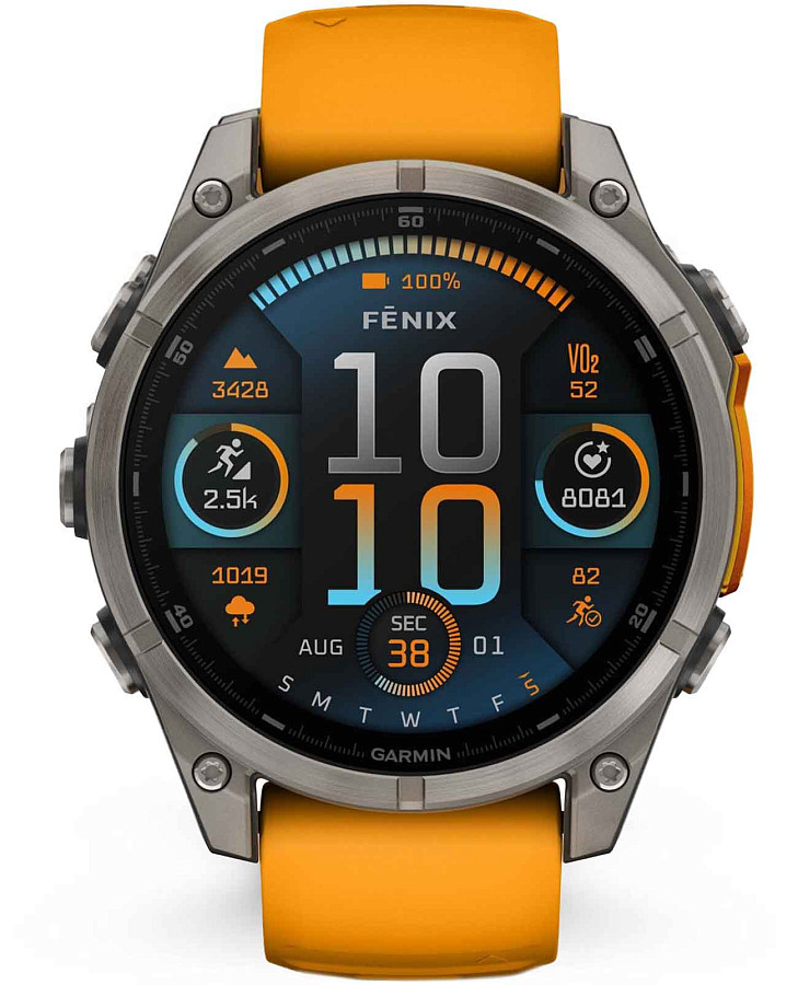 Часы Garmin Fenix 8 47mm Amoled Sapphire Titanium Orange 010-02904-11 — мужские
