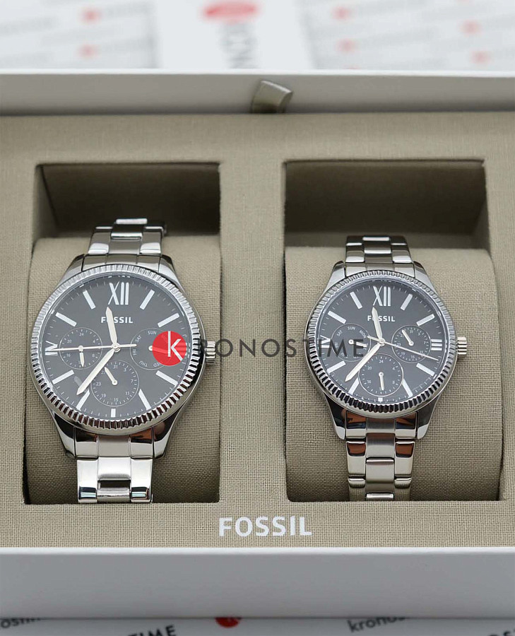 Часы Fossil Rye His and Her Multifunction Stainless Steel Watch Set BQ2644SET — кварцевые, металл сталь