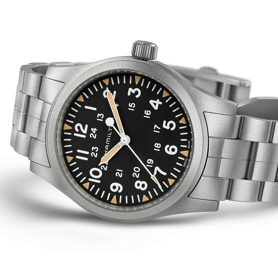 Часы Hamilton Khaki Field Mechanical 42mm H69529133 — черный, сталь металл