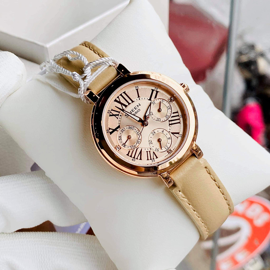 Часы Casio Sheen SHE-3034GL-9A — кожа + текстиль, женские