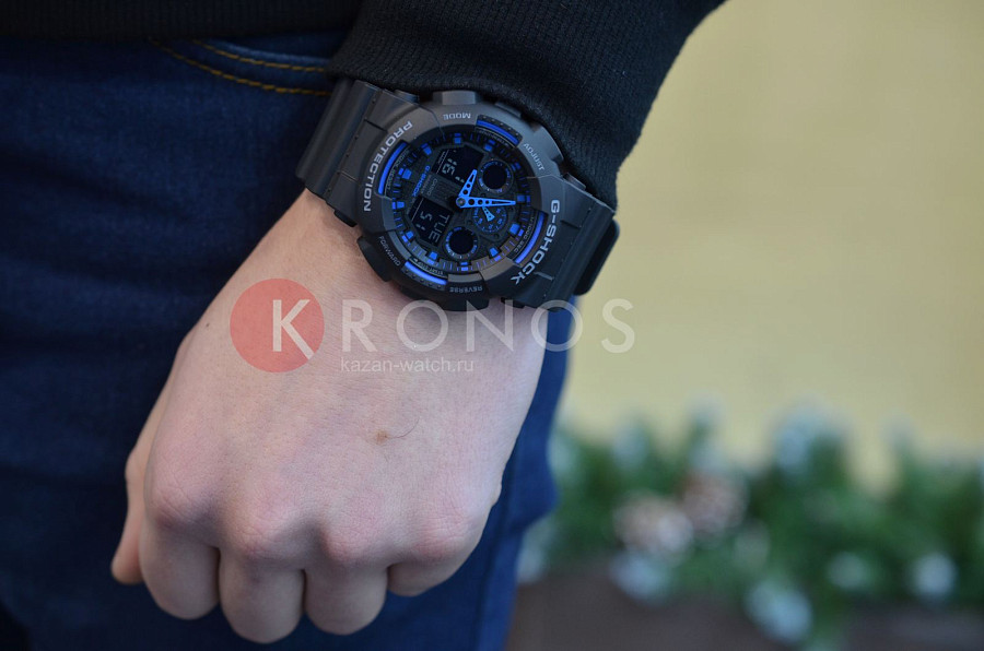 Часы Casio G-Shock GA-100-1A2NDR (GA-100-1A2DR) — пластик, черный